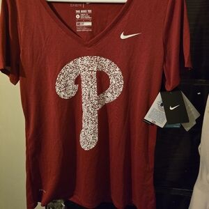 Ladies Red Nike Philadelphia Phillies Dri-Fit V-Neck T-Shirt
